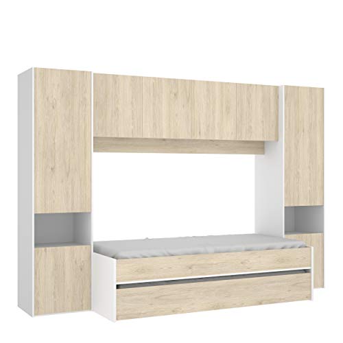 Mobelcenter - Cama Juvenil Nido con Altillo Kwai - Cama Juvenil Nido con 2 Armarios Altos y Altillo - Acabado Color Blanco y Natural - Ancho: 303 cm x Fondo: 97 cm x Alto: 203 cm - (1206) Mobelcenter - Cama Juvenil Nido con Altillo Kwai - Cama Juvenil Nido con 2 Armarios Altos y Altillo - Acabado Color Blanco y Natural - Ancho: 303 cm x Fondo: 97 cm x Alto: 203 cm - (1206)