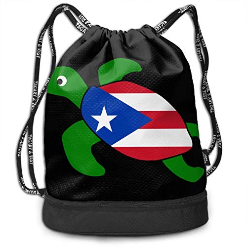 Mochila con Cuerdas,Mochila con Cordón De La Bandera De La Tortuga Marina De Puerto Rico, Bolsa De Poliéster De Almacenamiento De Moda para Deportes De Viaje Al Aire Libre,39x41x17.5cm