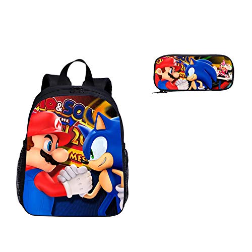 Mochila Sonic 33cm 2 unids/lote conjunto de mochila escolar de jardín de infantes Super Mario Vs Sonic The Hedgehog mochila escolar con estampado para niños y niñas mochila de viaje mochila escolar