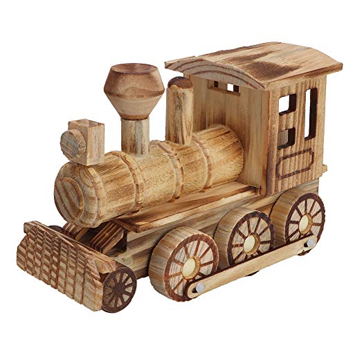Modelo de locomotora para niños, mini madera Tren de vapor Juego de juguete de simulación de madera Decoración del hogar Artesanía con ruedas para niños pequeños