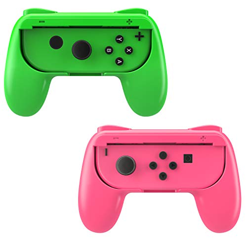 MoKo [2PZS Grips Compatible con Switch Joy-con ABS, Kit de Manija para Switch Controlador Mando Joy-con Diseño Ergonómico y Estabilidad Térmica - Rosa + Verde
