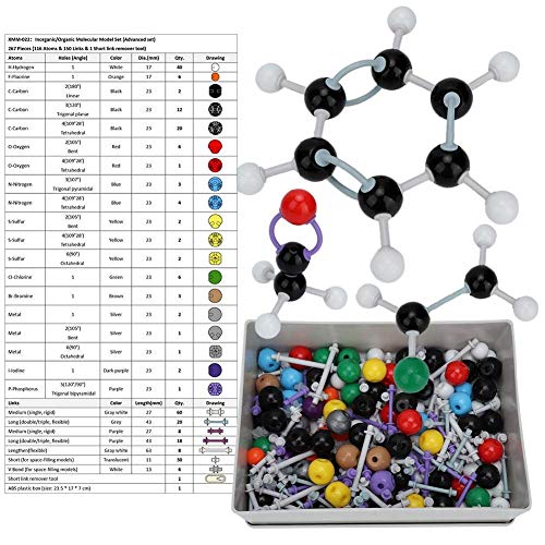 Molecular Model Kit (267 Piezas) Juego de química Avanzada con guía de Instrucciones – Química Estructura Kit para química Profesores, Alumnos y jóvenes científicos con átomos, bonos y orbitals