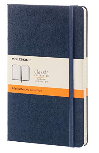Moleskine - Cuaderno Clásico con Hojas Rayadas, Tapa Dura y Cierre Elástico, Color Azul Zafiro, Tamaño Grande 13 x 21 cm, 240 Hojas