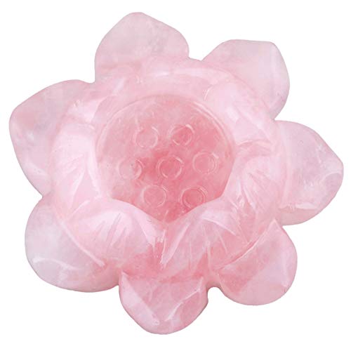 mookaitedecor Portavelas de cristal curativo con diseño de flor de loto, para decoración de mesa principal, cuarzo rosa