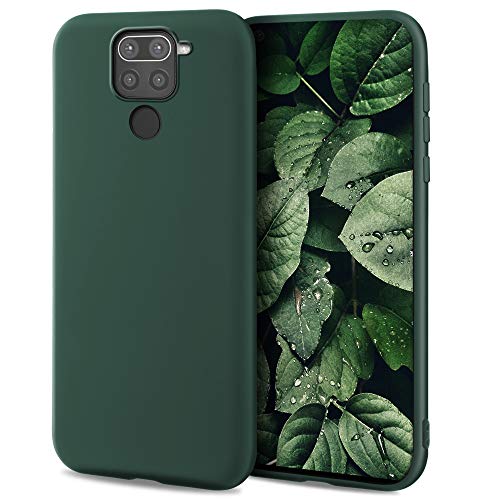 Moozy Minimalist Series Funda Silicona para Xiaomi Redmi Note 9, Verde Oscuro con Acabado Mate, Cover Carcasa de TPU Suave y Fina