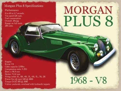 Morgan Plus 8 Clásico De Competición Verde Británico Motor Coche 1968 V8 Motor. Para casa, hogar, garaje, habitación del hombre, pub o bar Metal/Cartel De Acero Para Pared - 30 x 40 cm