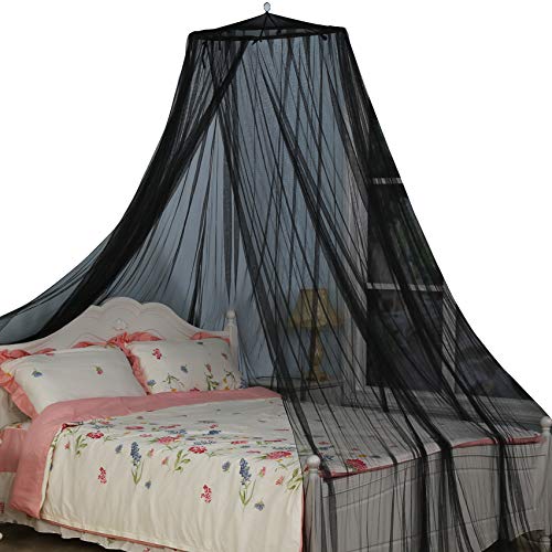 Mosquitera de color negro para interior/exterior, camping o dormitorio, para cama king size, hecha de tela ignífuga