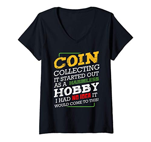 Mujer Coin Collecting Coleccionista Dinero Numismático Moneda Camiseta Cuello V