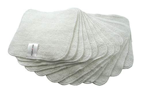 MuslinZ 12PK Toallitas de bambú algodón Terry Toallitas 20x20 cms Face Cloth Toallas reutilizables para bebés (blanco)