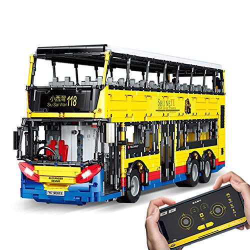 MYRCLMY Simulación Control Remoto Bus Edificio Juega Juguetes para Niños RC Truck, 6CH 2.4Ghz RC Coche Vehículos Electrónicos Apertura De Puertas Y Luz, Aplicación/Control Remoto Capa De Doble