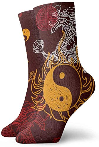 N / A Dragon Yin Yang Segen Unisex Divertido vestido calcetines multicolor divertidos Neuheit Crew Calcetines 30 cm / 11,8 pulgadas