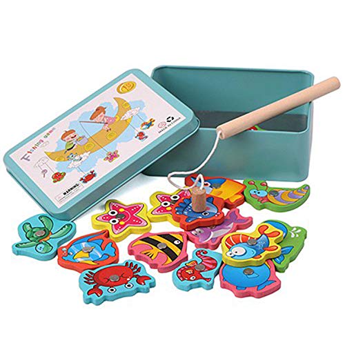 Nanxin Puzzle Pesca magneticos Juguetes de Pesca magnética de Madera, Juegos educativos de Aprendizaje temprano para niños de 2 años