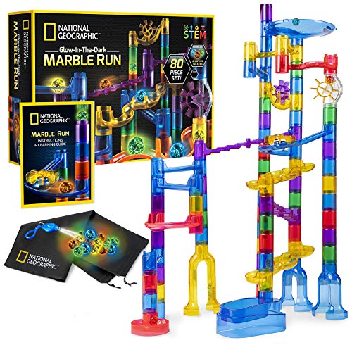 National Geographic Glowing Marble Run - Juego de construcción de 250 Piezas con 50 canicas Que Brillan en la Oscuridad, excelente Juguete Creativo Stem para niñas y niños