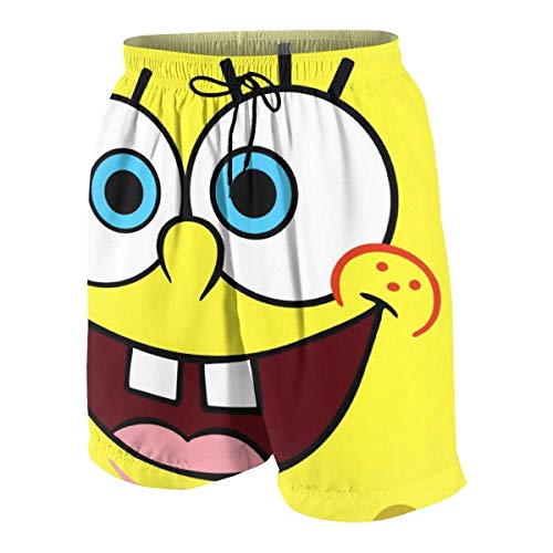 NDNG Bañador Bob Esponja Pantalones Cortos de Playa de Secado rápido Traje de baño con Bolsillos Laterales para niños Adolescentes