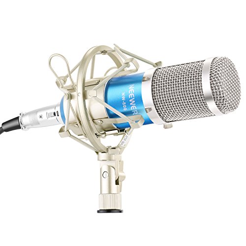 Neewer® NW-800 - Juego de micrófono Condensador Profesional NW-800 + (1) Soporte para micrófono + (1) Tapa de Espuma antiviento Tipo Bola + (1) Cable de alimentación para micrófono (Azul)