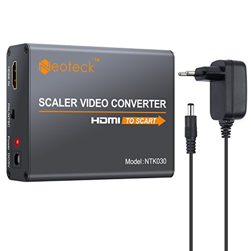 Neoteck HDMI a Euroconector Convertidor 1080P HDMI a Scart Adaptador Compuesta HD Vídeo Estéreo Audio Adaptador Entrada HDMI Salida SCART con el Adaptador de Energía para TV DVD SKY HD Blu Ray DVD