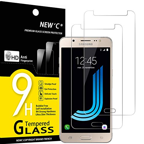 NEW'C 2 Unidades, Protector de Pantalla para Samsung Galaxy J5 2016 (SM-J510), Antiarañazos, Antihuellas, Sin Burbujas, Dureza 9H, 0.33 mm Ultra Transparente, Vidrio Templado Ultra Resistente