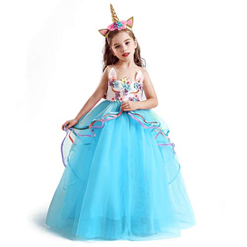 NNJXD Disfraz de Fiesta de Unicornio para Niñas Cosplay Disfraz de Halloween Tamaño (160) 11-12 años 700 Azul-A
