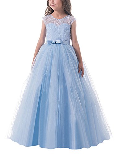 NNJXD Vestido de Fiesta de Tul de Encaje Falda de Princesa para Niñas Talla (130) 6-7 Años Azul