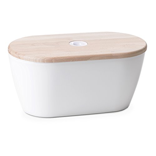 Omada Design caja de pan o contenedor de pan, 34x19x 17 cm con 6 lt. capacidad y tapa para usar en tablas de cortar, adecuado para preservar la frescura de los alimentos y ahorrar espacio, Linea Woody