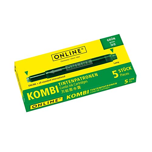 Online Schreibgeräte 17144/12 - Cartuchos combi para pluma estilográfica, color verde