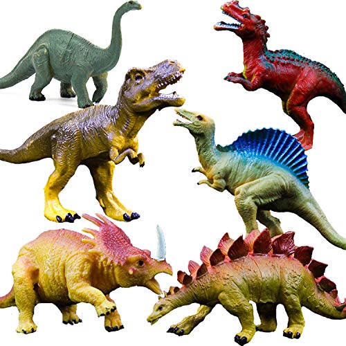 OuMuaMua Juguetes de figuras de dinosaurios realistas - Paquete de 6 "Juego de dinosaurios de plástico de gran tamaño para 7 niños Educación infantil, incluidos T-rex, Stegosaurus, Monocloniu