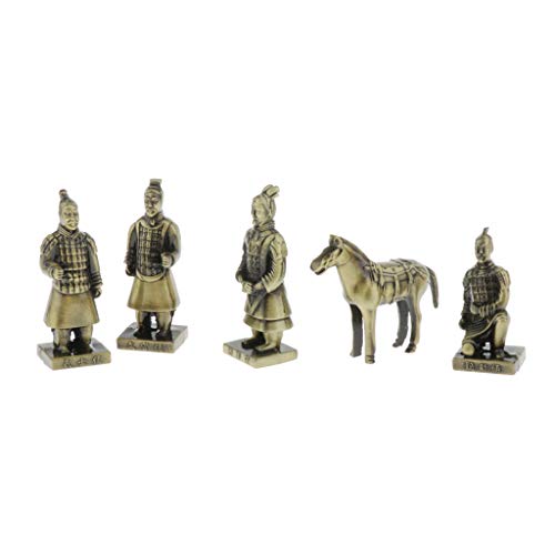 P Prettyia 5 Piezas Estatuillas de Guerreros de Terracota y Caballos de Qin Shihuang Metal Regalo de Recuerdo para Adultos Niños - S-1