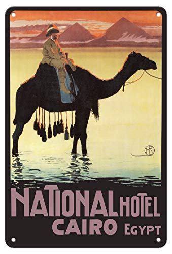 Pacifica Island Art - 22 x 30 cm Cartel de hojalata - El Cairo, Egipto - Hotel Nacional - Póster de Vuelta al Mundo de Mario Borgoni c.1905