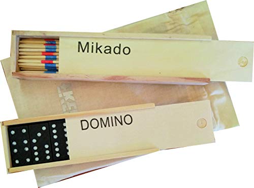 Pack 2 Juegos de Mesa Ekeko Dominó y Mikado. Ekeko Dominoes and Mikado Games. En Cajas de Madera