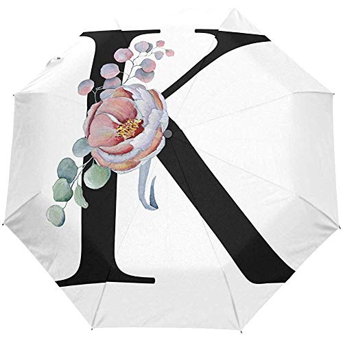 Paraguas automáticos Vintage Floral Flower Quote K Letter Anti-Slip Windproof Compact Rain Umbrella para Mujeres Hombres