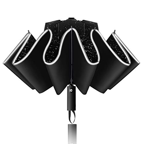 Paraguas Invertido Yoophane Paraguas a Prueba de Viento Paraguas Inverso Plegable Compacto con Franja Reflectante 10 Costillas Paraguas de Viaje PortáTil de Apertura y Cierre AutomáTico para Mujeres