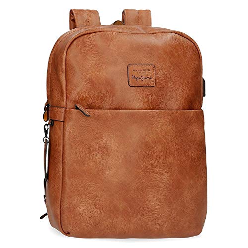 Pepe Jeans Vegan Mochila Adaptable para Portátil 14" Marrón 30x40x9 cms Piel sintética 9.6L