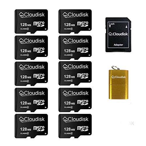 Pequeña Capacidad 10Pack Tarjeta Micro SD de 128 MB con Adaptador 1X MicroSD + 1X Lector de Tarjetas USB para la cámara de la computadora Organización de Almacenamiento de Medios