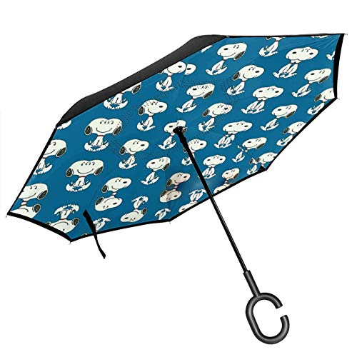 PLUAN S-noopy Paraguas invertido de doble capa con 8 varillas y mango en forma de C, plegable, resistente al viento, para hombres y mujeres, Black (Negro) - Umbrella-218966644-1