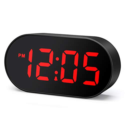 Plumeet Despertador Electrónico, Reloj Despertador LED con Atenuador y 2 Niveles de Volumen, Despertador Digital de Cabecera con Interfaz USB y Fácil de Usar (Negro)