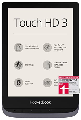 PocketBook Touch HD 3 - Lector de Libros electrónicos (16 GB de Memoria, Pantalla de 6 Pulgadas, Pantalla de Carta electrónica, Smartlight, Wi-Fi, Bluetooth), Color Gris Plateado