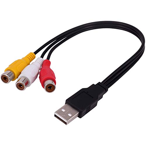 POFET Cable USB a 3 RCA de 0,3 m USB macho a 3 RCA hembra Jack Divisor Audio Video AV Compuesto Cable Adaptador para TV/PC
