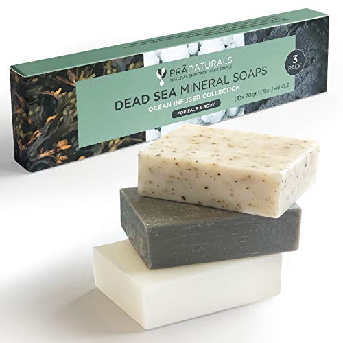 PraNaturals Jabones del Mar Muerto - 70g Por Jabón - Colección Infusión Oceánica, Naturalmente Ricos en Minerales, El Set incluye Jabón de Lodo, Jabón de Algas y Jabón Mineral PraNaturals Jabones del Mar Muerto - 70g Por Jabón - Colección Infusión Oceánica, Naturalmente Ricos en Minerales, El Set incluye Jabón de Lodo, Jabón de Algas y Jabón Mineral