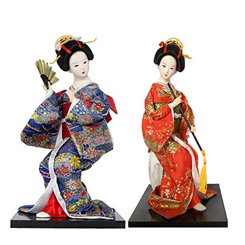 Preciosa y Delicada del Geisha Oriental muñeca, Kimono del Geisha de Maiko de la muñeca de la marioneta, Asia Geisha de Colección Decoración Figura o Regalo (2pcs),Rojo,#029