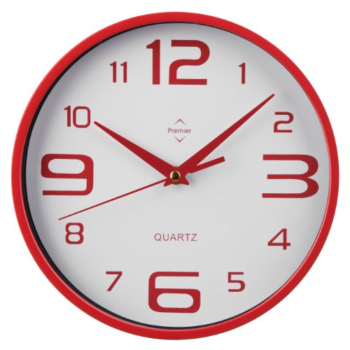 Premier Housewares - Reloj de Pared Redondo (números Grandes y pequeños), Color Rojo
