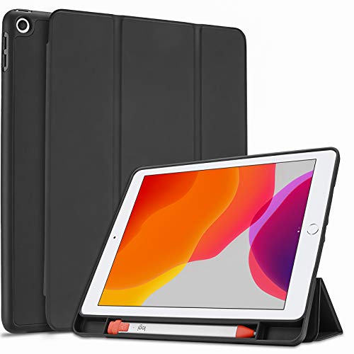 ProCase Funda para iPad 8 2020 / iPad 7 2019 10.2", Carcasa Folio con Soporte Integrado para Logitech Crayon Digital Pencil, Posterior Flexible TPU para 2020 iPad 8th 2019 iPad 7th 10.2" - Negro
