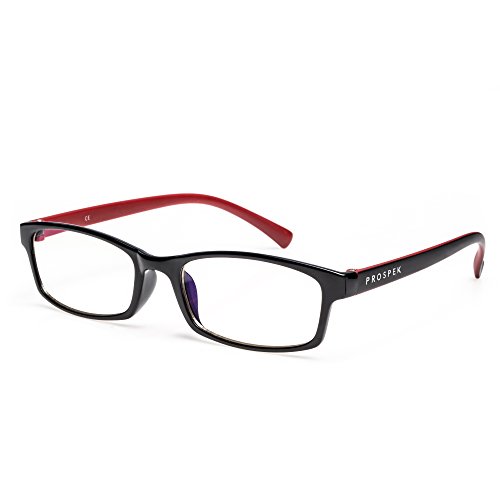 PROSPEK - Gafas para ordenador Premium – Professional – Con filtro de luz azul y antirreflejante (+0.00 Dioptrías | Rojo y Negro | Tamaño Pequeña)