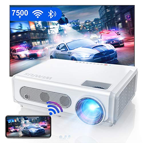 Proyector WiFi Bluetooth 1080P, WiMiUS 7500 Proyector Full HD 1920×1080P Proyector Nativo Soporte 4K y Función de Zoom WiFi Proyector Cine en Casa Proyector de Vídeo para iOS/Android/TV Stick/PS4/PC