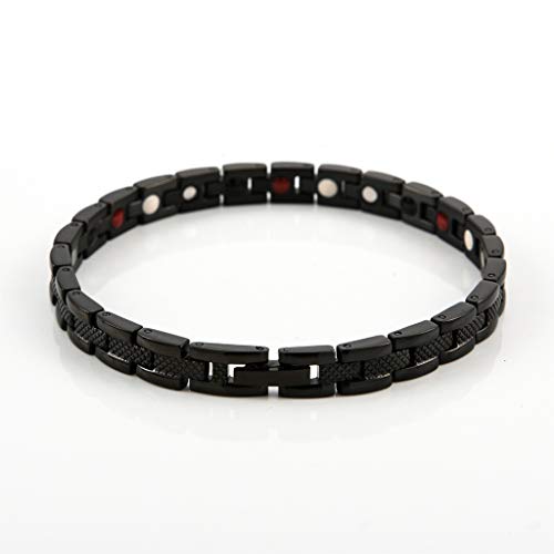 Pulsera De Terapia Magnética para Hombre Damas 4 En 1 Elementos Energía Pulsera Alivio del Dolor para Artritis Y Túnel Carpiano para Aliviar Fatiga Pulsera De Titanio con Caja De Regalo Negra,Black