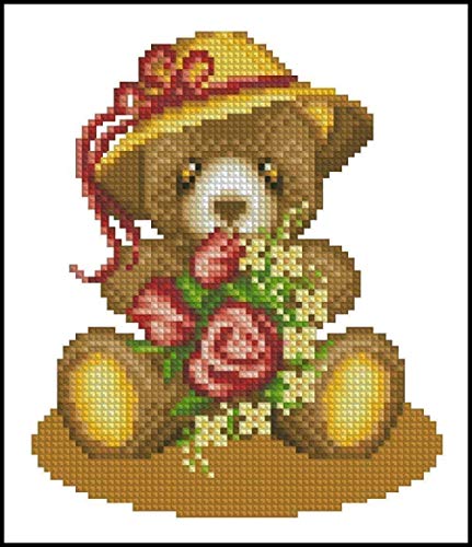 punto de cruz Conjunto de bordado,oso de peluche,DIY Cross Stitch Kit de Herramienta de Punto Cruz Bordado a Mano 11CT Decoración hogareña