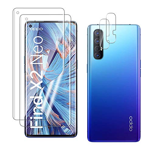 QULLOO para OPPO Find X2 Neo Protector de Pantalla + Protector de Lente de cámara, [ 2 Piezas + 2 Piezas ] Ultra Fino Soft TPU No Burbujas Película Protector