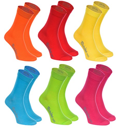 Rainbow Socks - Hombre Mujer Calcetines Colores de Algodón - 6 Pares - Naranja Rojo Amarillo Verde Mar Verde Fucsia - Talla 36-38 Rainbow Socks - Hombre Mujer Calcetines Colores de Algodón - 6 Pares - Naranja Rojo Amarillo Verde Mar Verde Fucsia - Talla 36-38