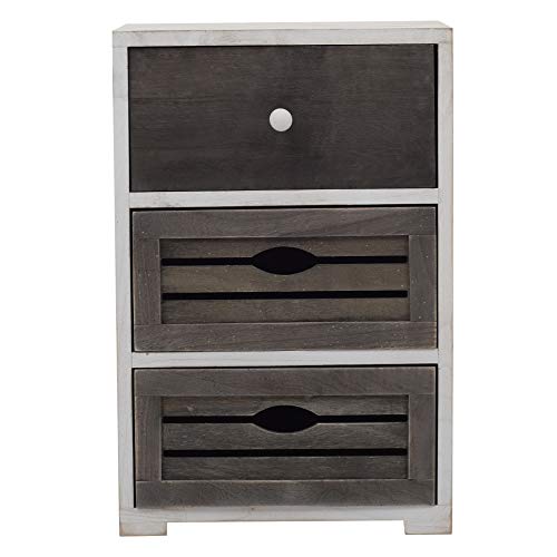 Rebecca Mobili Mesita de Noche con 3 cajones, cómoda pequeña, Madera de paulonia, Blanco Gris,Design Vintage Shabby, Cuarto de baño Dormitorio- Medidas: 52,5 x 35 x 24 cm (AxANxF) - Art. RE4601 Rebecca Mobili Mesita de Noche con 3 cajones, cómoda pequeña, Madera de paulonia, Blanco Gris,Design Vintage Shabby, Cuarto de baño Dormitorio- Medidas: 52,5 x 35 x 24 cm (AxANxF) - Art. RE4601