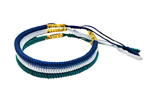 Reclaiming Zen Pulsera Tibetana Cuerda Budista Hecha a Mano Nudo de la Suerte (Conjunto de 3 - Azul Marino, Plateado, Verde Oscuro)