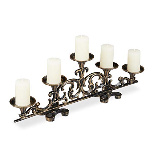 Relaxdays Candelabro Antiguo de 5 Brazos, Estilo Vintage, Hierro Fundido, 20 x 59 x 9,5 cm, Color Negro y Dorado